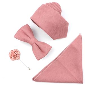 Effen Kleur Katoen Heren Stropdas Set Superzachte Suede Stropdas Strikje Pak Vintage Roze Blauw Grijs Voor Bruidegom Zakelijk Bruiloft 240111