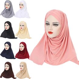 Écharpe en coton de couleur unie Hijab pour femmes musulmanes Stretch Jersey Foulard Tête Wrap Foulards Turban Chapeaux Coiffe Pour Dames