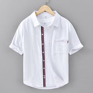 Solid Color Designer DRAAD SHIRTS VOOR MENSENDEIGER Korte mouwen Ribbon Oxford Shirt Heren Shirts
