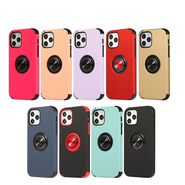 Fundas de teléfono móvil de TPU resistentes a caídas de color sólido con soporte de anillo para iPhone 12 11 pro promax X XS Max 7 8 Plus samsung S10 S20 NOTE10 NOTE20