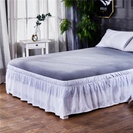 Couleur de couleur un lit élastique volant la jupe de lit enveloppe autour de style facile ajustement 15 pouces Drop poussière de lit à volants