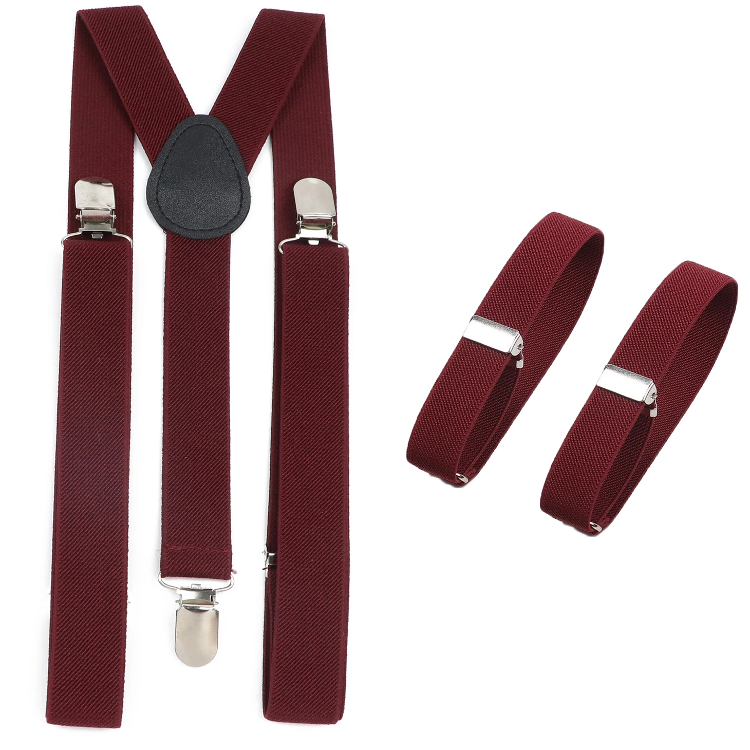 Solid Color Elastic Leather Suspenders Braces Armband Shirt Sleeve Holder Set Men Women Adjustable Straps Suit Accessories Gift