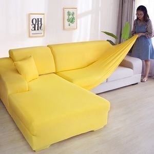 Effen kleur elastische spandex slipcovers couch cover stretch handdoek hoek sofa covers voor woonkamer 210317