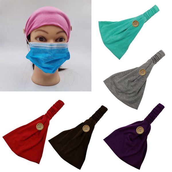 Bandeau de masque facial de couleur unie avec bouton oreille de protection femmes Gym sport Yoga bandeau élastique chapeaux accessoires de cheveux