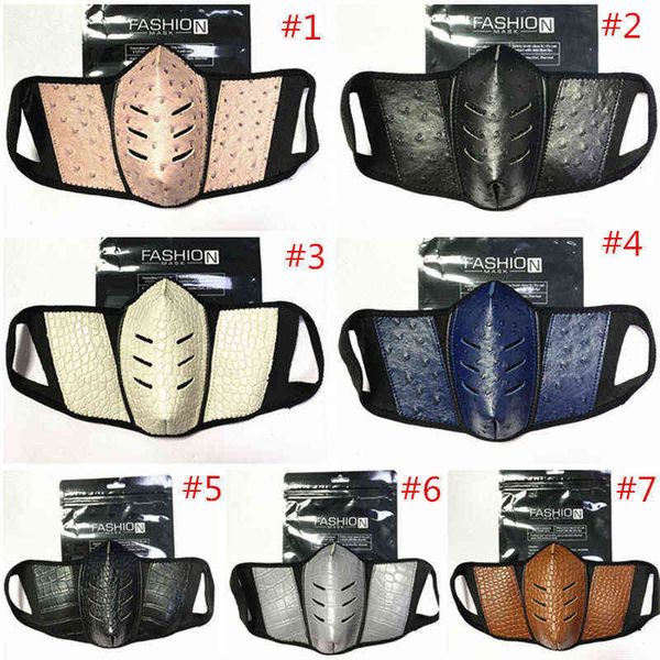 Masques de visage de couleur unie Mode Pu Cuir Hommes Femmes Bouche Couverture Anti-poussière Peau D'autruche En Plein Air Respirant Partie De Protection 2021 A3Q0