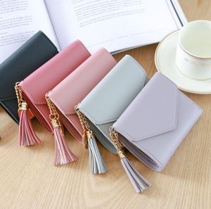 Couleur unie frangée en cuir petite pochette porte-monnaie nouvelle mode porte-cartes filles femmes mode portefeuille sac à main