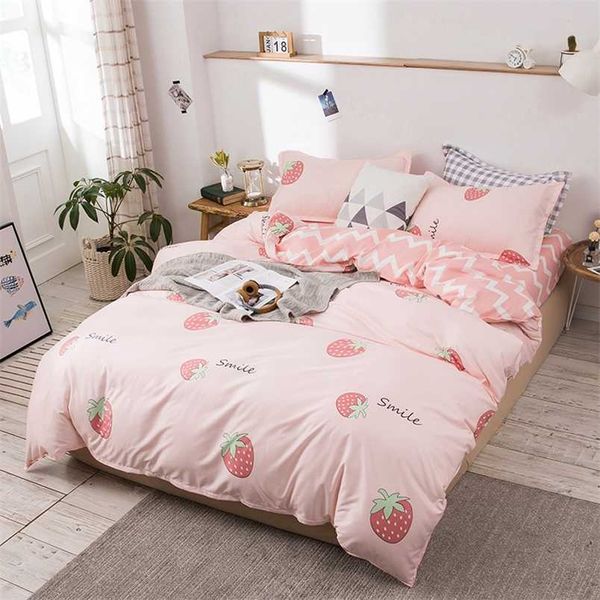 Ensemble de couverture de lit imprimé fraise de fruits de couleur unie housse de couette adulte enfant drap de lit taie d'oreiller couette ensemble de literie 61077 211007