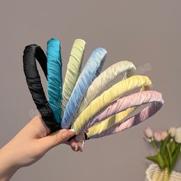 Effen Kleur Hoofdband Zoete Satijn Geplooide Haarband Vrouwen Meisjes Mode Scrunchy Retro Haar Hoepel Hoofddeksels Haaraccessoires INS