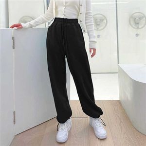 Couleur unie taille haute Joggers femmes mode décontracté sarouel dames 2021 nouveau pantalon de survêtement à lacets femme Q0801