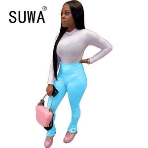 Couleur unie taille haute pantalon femmes pantalons classique mode fête et Club K-Pop Cool fille empilé Leggings Streetwear 210525