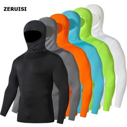 Effen kleur capuchon motorrijden kleding strakke compressie sneldrogend heren fitness sport fietsen heren T-shirt trui 240325