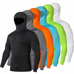 Vêtements de moto à capuche de couleur unie serrés à séchage rapide pour hommes Fitn Sports Cyclisme T-shirt pour hommes Pull A6ML #