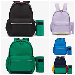 Solid Color Letter Logo Zipper Opening en Sluiting Polyester Fiber Casual Joker Backpack Backpack Algemene kinderen Classic Green