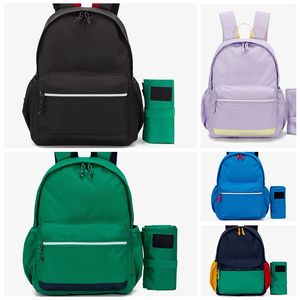 Solid Color Letter Logo Zipper Opening en Sluiting Polyester Fiber Casual Joker Backpack Backpack Algemene kinderen Classic Green