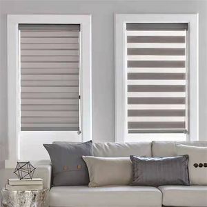 Solid Color Light filtering Dual Fabric Day Night Roller Dubbellaagse Sheer Zebra Blind Shades voor Woondecoratie 210722