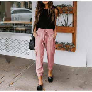 Pantalon femme Capris couleur unie pantalons amples poche cordon Leggings crayon printemps été pantalon décontracté