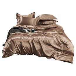 Juego de ropa de cama de lujo de color sólido Funda nórdica de rayón Juego de cama tamaño king size suave y liso Satén 3 piezas 4 piezas 220616