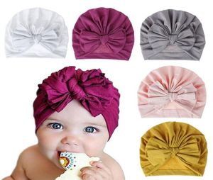 Gorro de Color sólido para recién nacido, gorro para bebé, niño y niña, gorro de turbante suave de algodón con lazo grande, accesorios sólidos para Baby Shower 192Q9371056