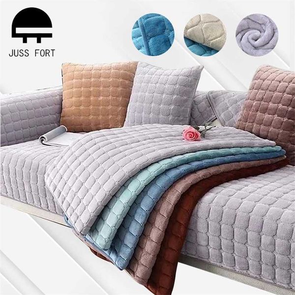 Couverture de canapé antidérapante de couleur unie épaissir la serviette de coussin de canapé en peluche douce pour les meubles de salon décor housses de canapé 211102