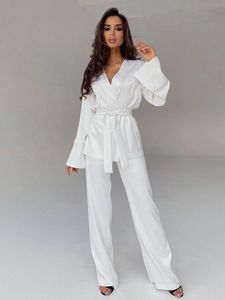 Solide kleur pyjama's voor vrouwen gewaad sets volledige mouwen dames huiskleding broek pakken satijn nachthowns lente loungewear 240407