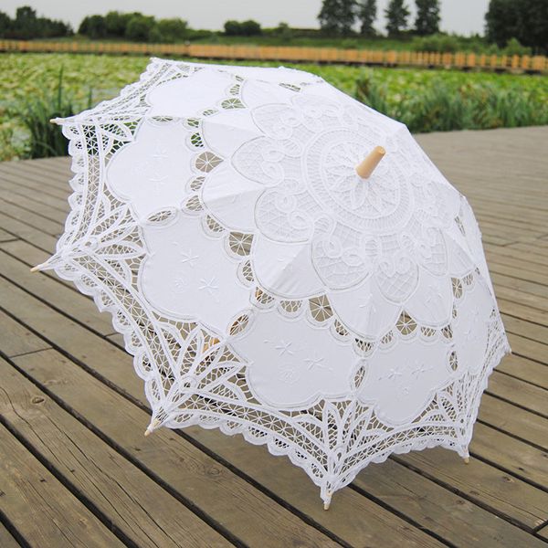 Paraguas de encaje de fiesta de color sólido Sombrillas Sol Bordado de algodón Paraguas de boda nupcial colores blancos disponibles DH8760