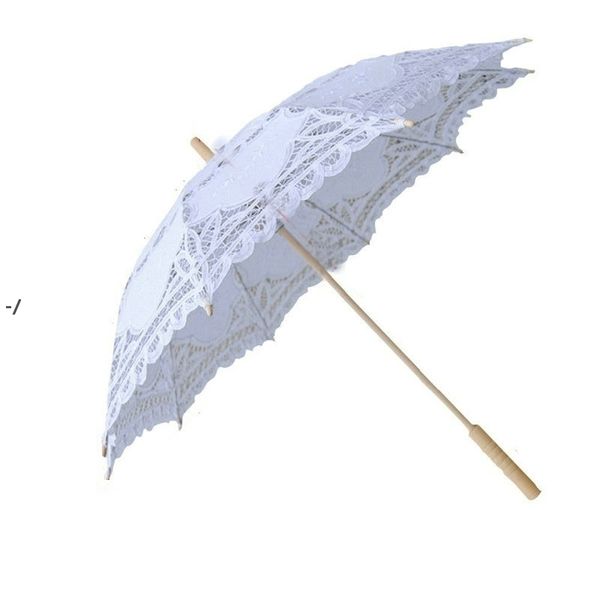 Couleur unie partie dentelle parapluie parasols soleil coton broderie mariée parapluies de mariage couleurs blanches disponibles JJD10820