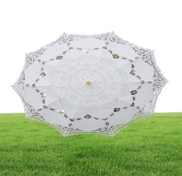 Paraguas de encaje de fiesta de color sólido Sombrillas de algodón bordado para el sol Paraguas de boda para novia colores blancos disponibles DH87686427293