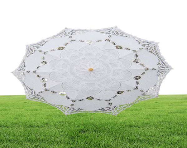 Parasolas de encaje de color sólido Parasols Sun Bordado de algodón Bordado de novia de boda de novia Colores blancos disponibles DH87686499254