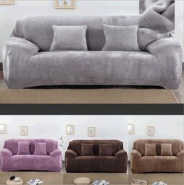 Effen kleur pluche zachte dikker elastische sofa cover universele sectionele slipcover 1-zits winter stretch couch cover voor woonkamer