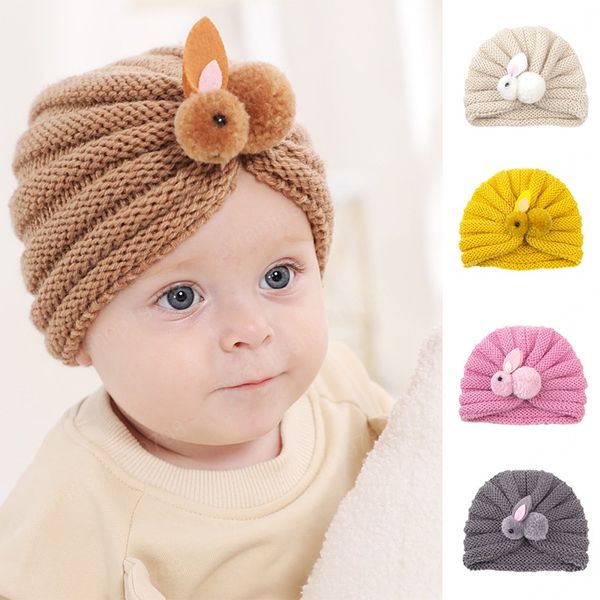 Couleur unie lapin bébé chapeau Turban mignon doux élastique infantile fille garçon tricoté casquette automne hiver chaud Crochet enfant bonnets Bonnet