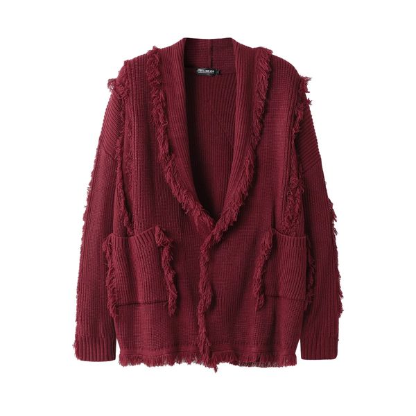 Cardigan en tricot déchiré de couleur unie, pull à pampilles personnalisé Y2k pour femmes et hommes, pull détruit, vêtements d'hiver pour hommes