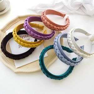 Solid Color Satin Vlechten Handgemaakte Haarband Hoofdband Volwassen Haaraccessoires