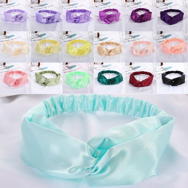 Bandeau en Satin de couleur unie pour femmes, bandeaux torsadés, élastiques croisés, accessoires pour filles et femmes