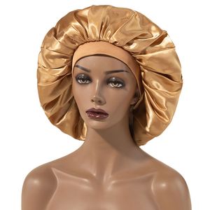 Couleur unie Satin grand chapeau de nuit pour femmes fille dame élastique sommeil casquettes Bonnet soins des cheveux accessoires de mode