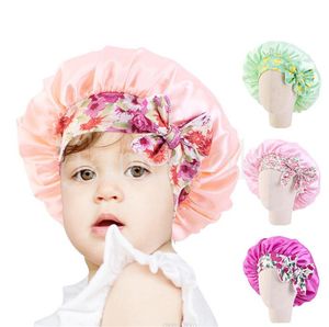 Couleur de couleur de couleur solide en satin de nuit avec bretelles écharpe ajusté de nuit endormi le chapeau de nuit bébé bandana bandana kid girls garçons de692