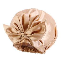 Chapeaux de bain en Satin de couleur unie, avec nœud imperméable, pour femmes et filles, Double couche, élastiques, Bonnet, soins capillaires, accessoires de mode