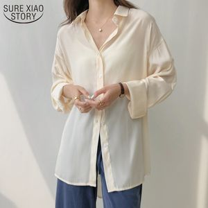 Camisas de color sólido Blusa de gasa con abrigo con botones Protector solar de verano Top transpirable de manga larga para mujer 10004 210508