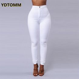 Solid color skinny jeans vrouw witte zwarte high taille render vintage sexy lange broek femme casual potlood denim 220815