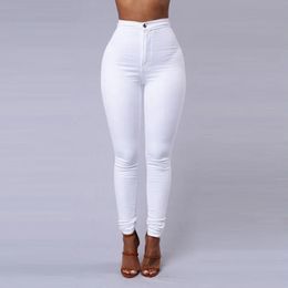 Couleur unie jean moulant Femme blanc noir taille haute rendu jean Vintage Sexy pantalons longs Femme pantalon crayon décontracté Denim jean 240117