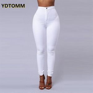 Color sólido Jeans Skinny Mujer Blanco Blanco Render de cintura alta vintage Sexy Long Pants Femme Casual Lápiz Denim 220815