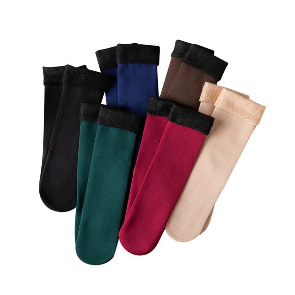 Chaussettes chaudes d'hiver douces de couleur unie femmes filles épaississent les chaussettes de sol de ménage de haute qualité