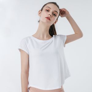 Haut de sport de couleur unie vêtements de yoga pour femmes T-shirt à manches courtes respirant à séchage rapide hauts chemisier de sport vêtements de fitness