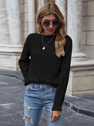 Сплошной цвет, уличный европейский пуловер с круглым вырезом, осенне-зимний новый свободный вязаный топ с длинными рукавами, женский свитер