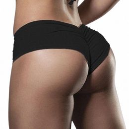 Color sólido Calzoncillos elásticos Mujeres Sexy Lift Calzoncillos Ropa interior Bragas de cadera Pantalones cortos con abertura Casual Beach Party Famale Ropa 86Zs #