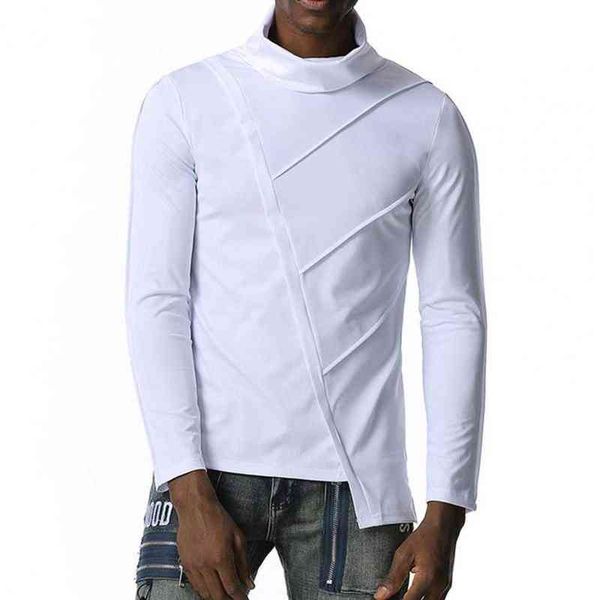 Camisetas de color sólido Hombres Cuello alto Top con estilo Corte 3D Top de manga larga Hombres Jersey delgado Camisetas casuales L220704