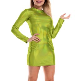 Couleur d'été serrée de couleur solide pour femmes à manches longues robes sexy slim fit faux cuir vestidos de longueur de genou féminino 7xl