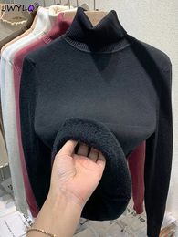 Jersey de terciopelo de cuello alto de Color liso para mujer, suéter de punto suave y grueso que combina con todo, suéter interior de mujer en 6 colores 240112