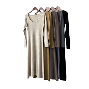 Robe pull à col en U de couleur unie pour femmes, jupe longue taille haute, nouvelle collection automne 2023