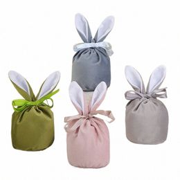 Effen Kleur Veet Trekkoord Zakken Creatieve Konijn Oor Bonbondoos Sieraden Dert Gift Verpakking Handtassen Voor Pasen Decor U91o #