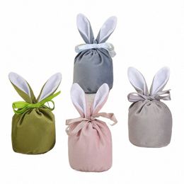 Solid Color Veet Drawring Bags Creative Bunny Rabbit Ear Candy Box Sieraden Dert Gift Packing Handtassen voor Pasen Decor U8YK#